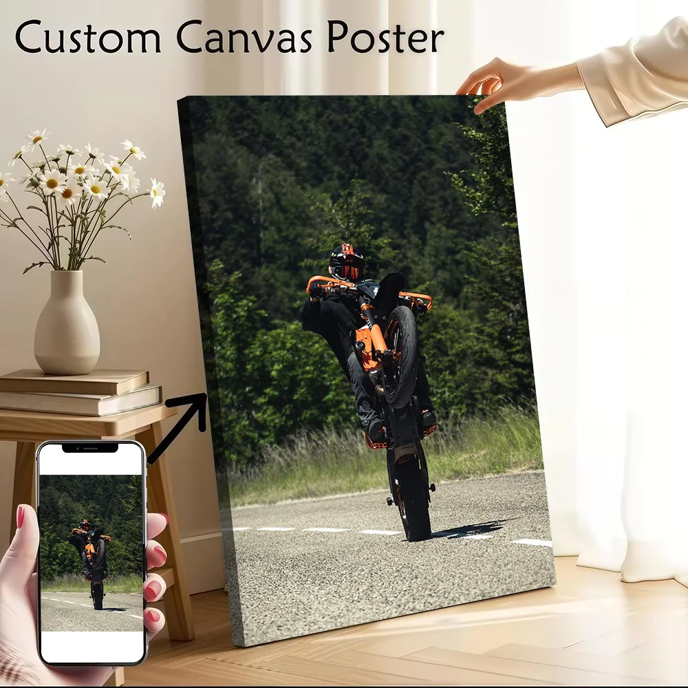 Motorcyclist Performing a Wheelie Poster Canvas Wall Art Custom Photo Print Modern Painting for Fans Aesthetic Decoration Room