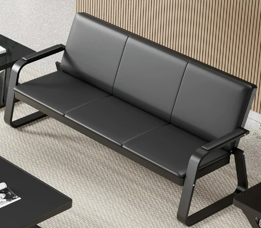 Modern Minimalist Business Office Sofa, Wrought Iron Three Person Sofa, Sofa, Coffee Table Combination