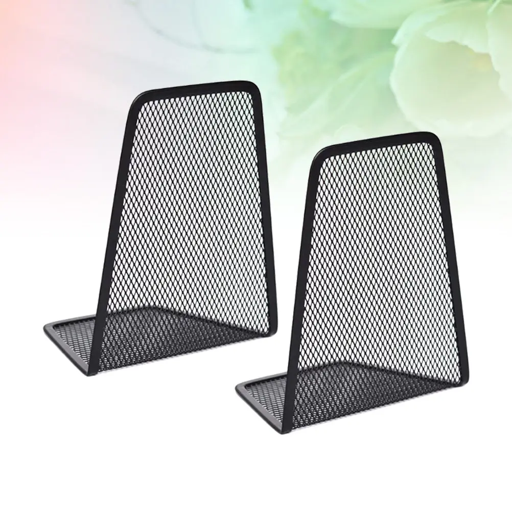 

2Pcs Black Metal Mesh Bookend Sturdy Industrial Design Desktop Organizer for Folders Papers Home Office School Cube Storage
