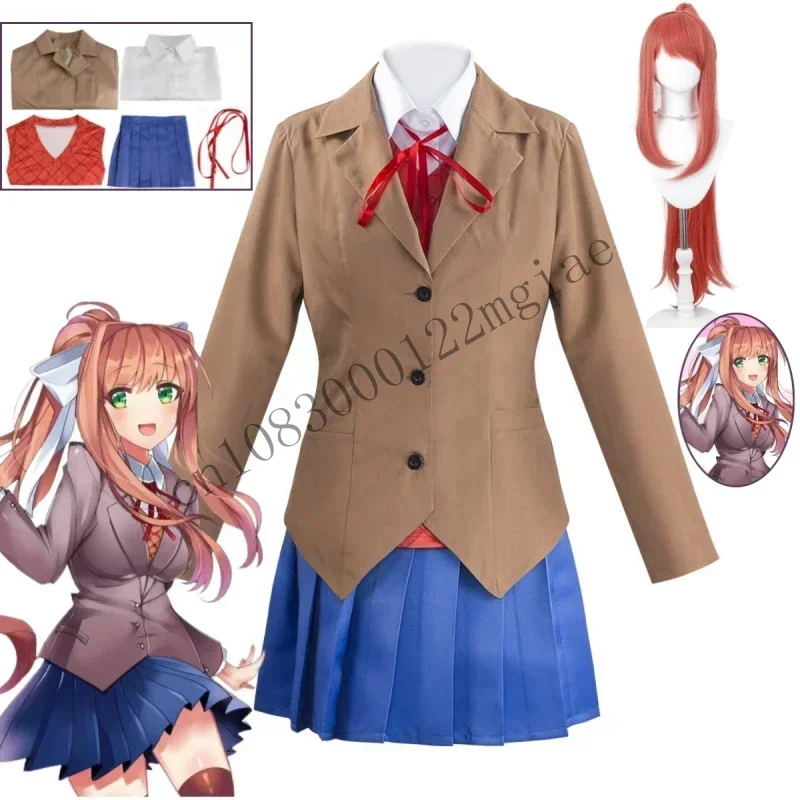 Anime Doki Literature Club Monica Kostum Cosplay Girls' Uniform Dress School Student Set Halloween Party Costume CMM221