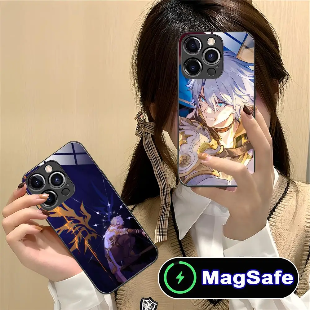 

Чехол для телефона Honkai Impact Phainon для iPhone 16, 15, 14, 13, 12, 11 Pro Max Plus Mini MagSafe, защитный чехол для мобильных телефонов, стеклянный цвет
