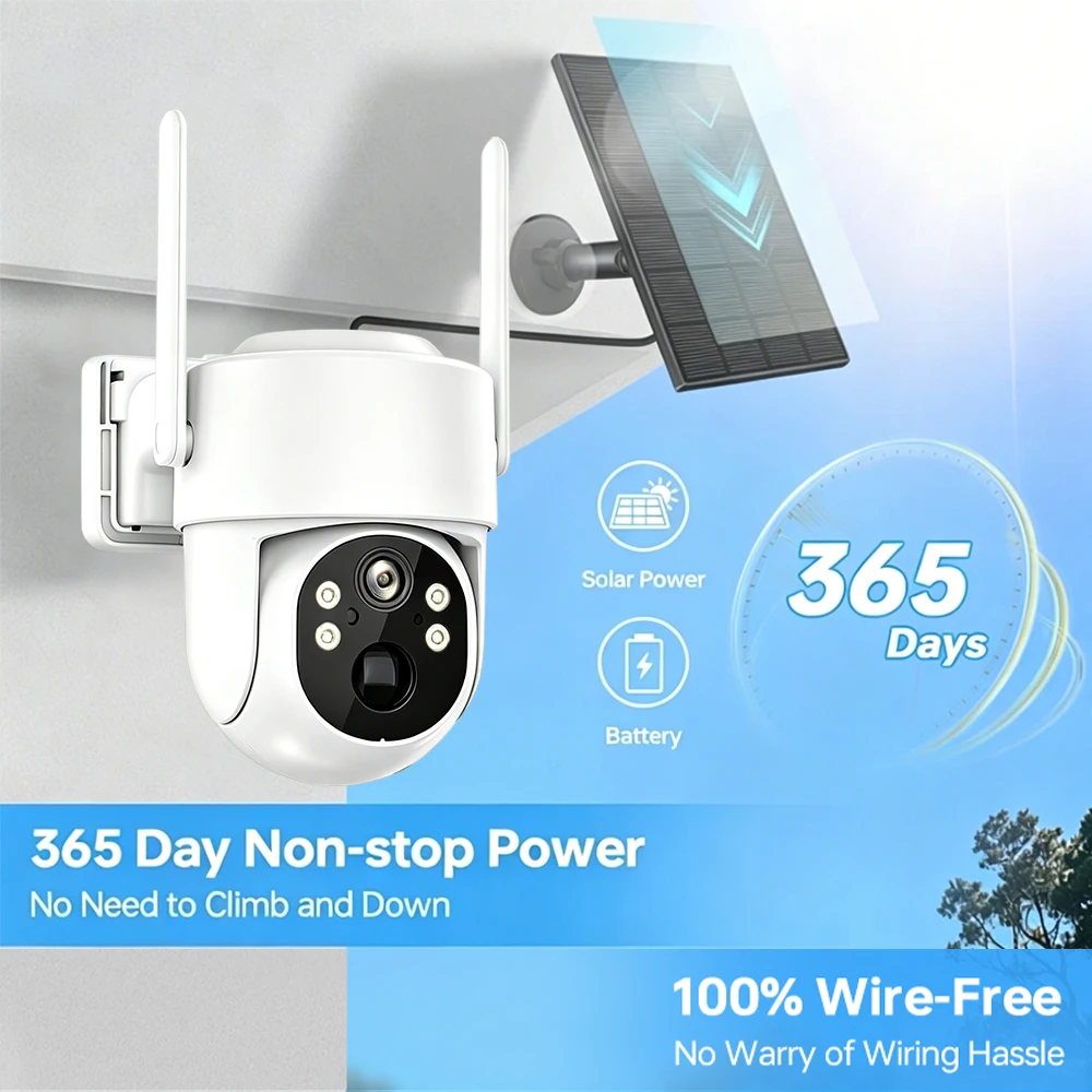 5G WiFi Solar Powered 8MP Security Camera Smart Human Shape Detection Full Color Night Vision IP66 Weatherproof Outdoor Cam