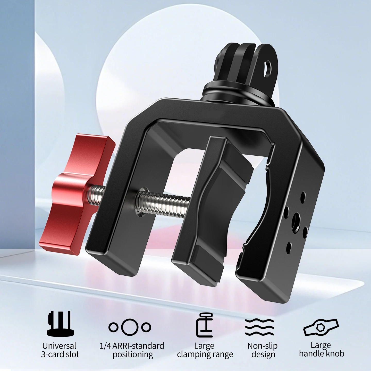 Aluminium C-Klemme mit Rutschfester Silikonauflage für GoPro DJI Action-Kamera DSLR Handy Aufhellungslicht Mikrofon Desktop Lenkerhalterung – Detail 11