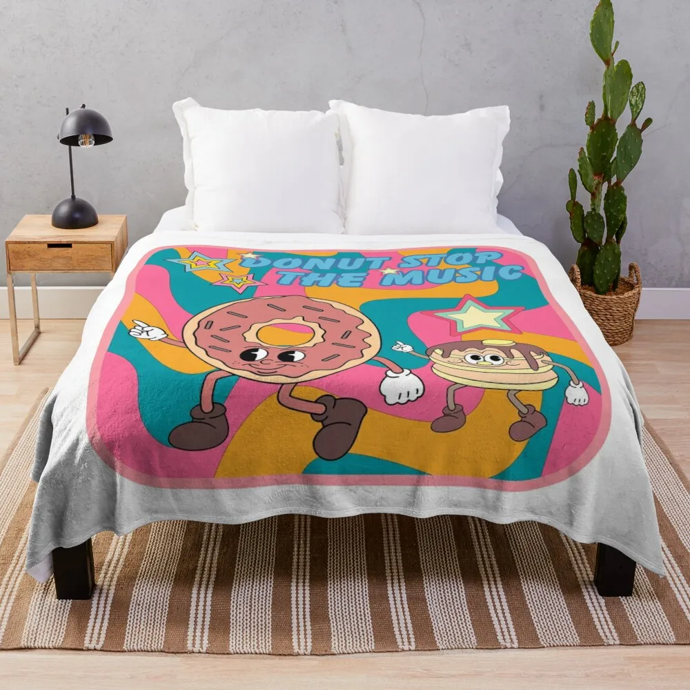 Donut stop the music, retro donut and pancake disco dancing Throw Blanket warm winter Warm Blankets