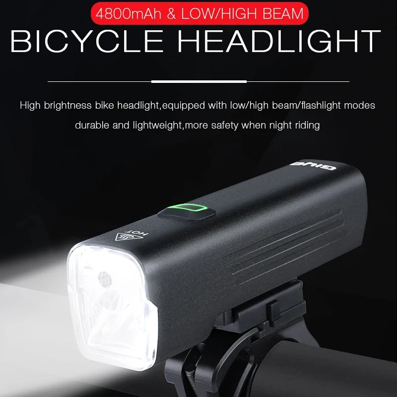 Giyo 4800 MAh Aluminum Alloy Ultralight Bike Headlight Waterproof High Brightness Light USB Charge Bicycle Cycling Accessories