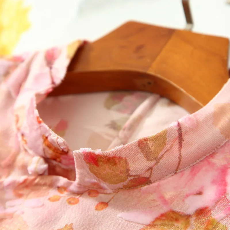 Winsleter-100% camicia elegante in velluto di seta reale, donna senza maniche floreale, camicetta ampia casual retrò, autunno 2025 nuovo T57043CC