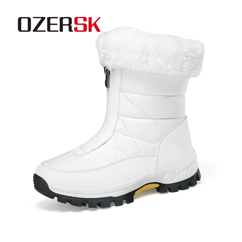 OZERSK Women Shoes New Snow Boots Zipper Non-Slip Platform Fashion Casual Fur Comfortable Handmade Plush Warm Boots For Women