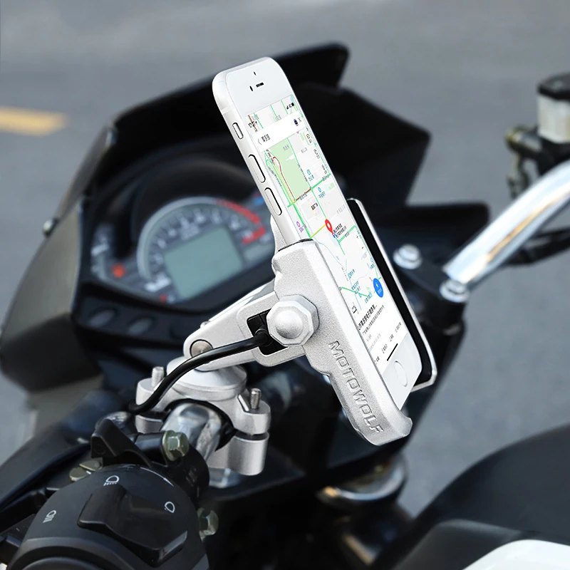 MOTOWOLF Motorcycle Bike Bicycle modified Cell Phone Holder Charger 360 Degrees Rotation Universal ALL Phone With USB