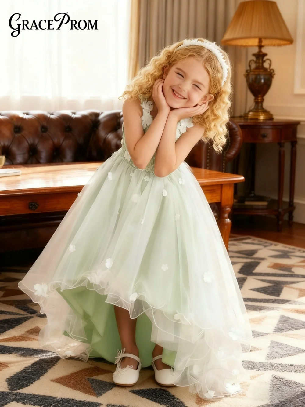 

Cute 3D Flower Girl Dress Romantic Tulle Girls' Dress 2026 Fashionable Sleeveless Floor-Length Party Ball Gown Customized