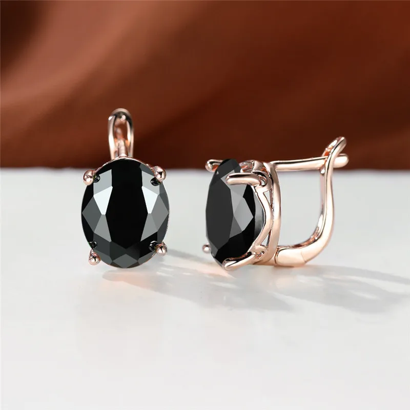Crystal Female Light Blue White Oval Stone Hoop Earrings Rose Gold Color Multicolor Zircon Fashion Wedding Jewelry For Women - view 5