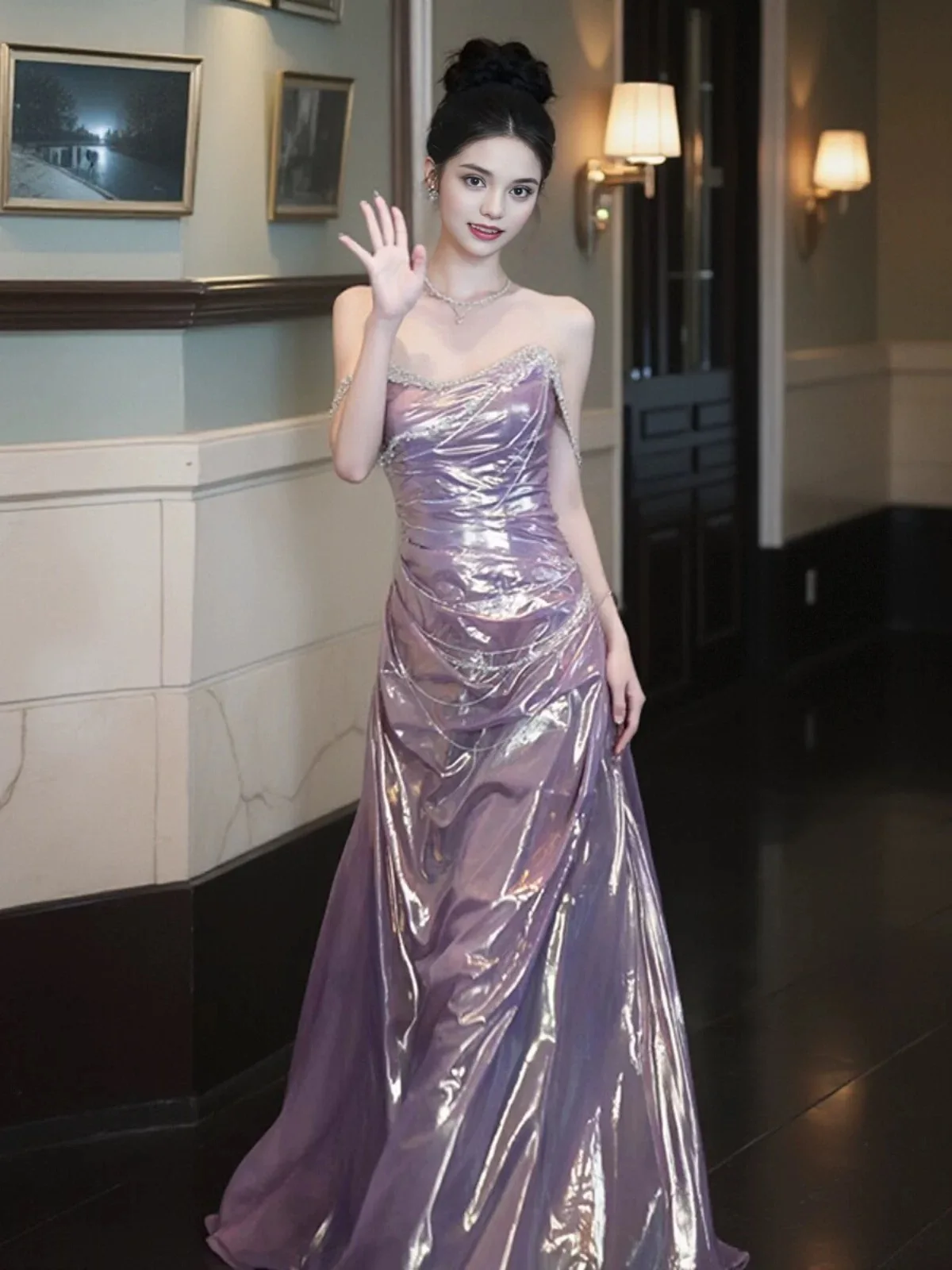 Elegant Purple Shining Evening Dress 2025 Women Long Mermaid Formal Sweetheart Prom Luxury Wedding Party Gowns