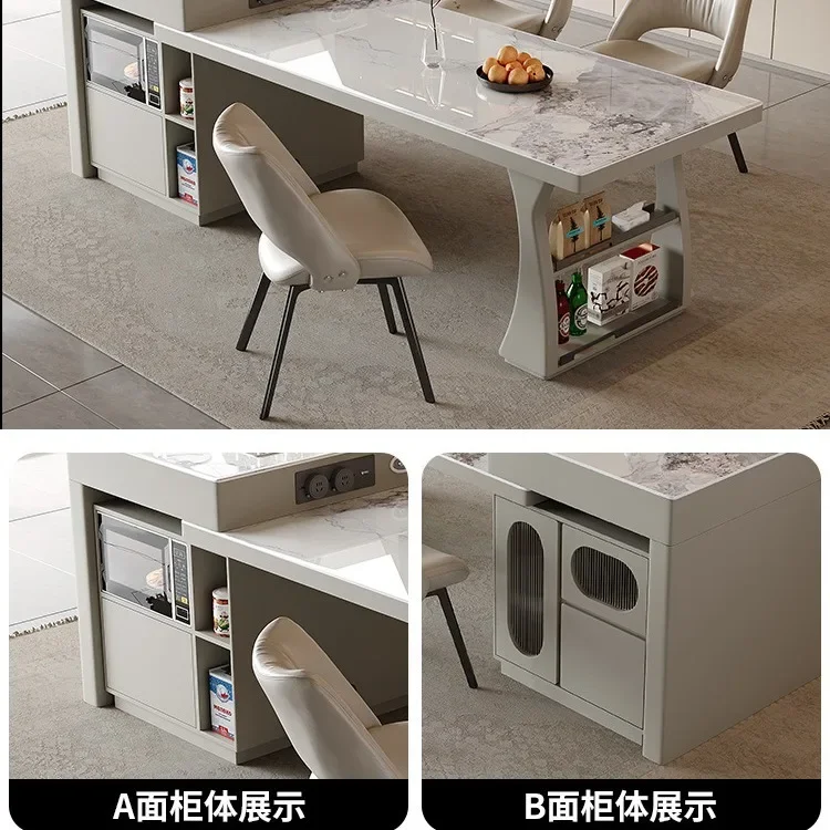 Modern simple home 2025 new supercrystalline stone island dining table integrated electric retractable