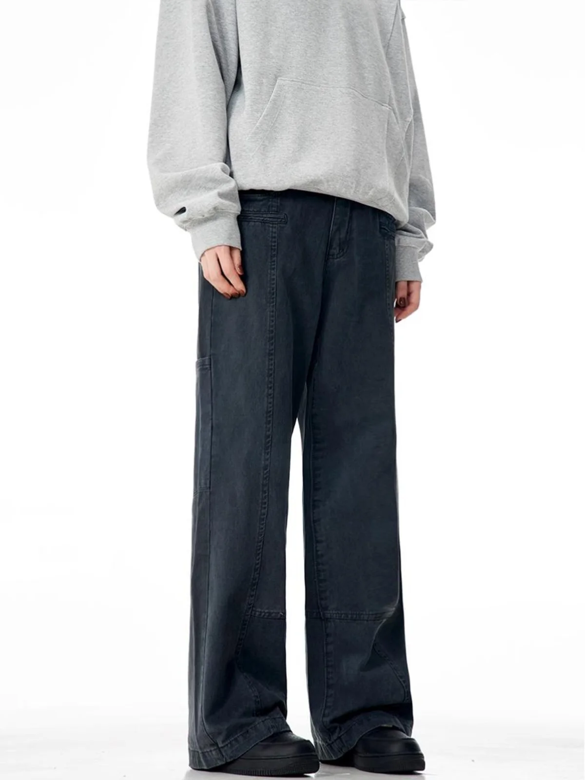 الأمريكية Waed خمر مستقيم الساق ملابس العمل السراويل الأكورديون كيت الجينز فضفاض الرجعية السراويل للرجال والنساء #3