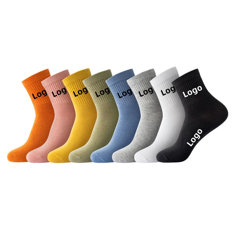 OEM Custom Made Knit Logo Own Designer Luxury Cotton Sports Women Sox Happy Ankle Socks Funny Crew Embroidery Men Sock