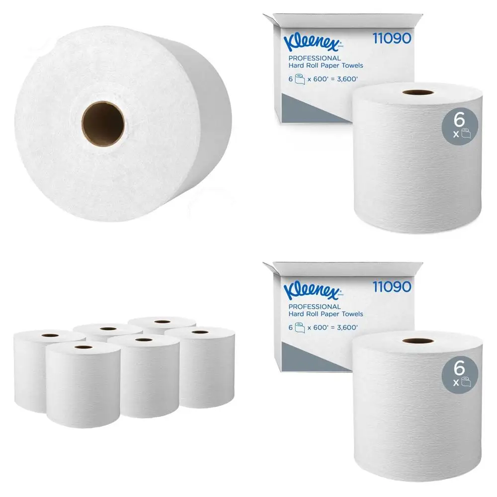 

White Hard Roll Towel, 8 Width x 600' Length, Pack of 6