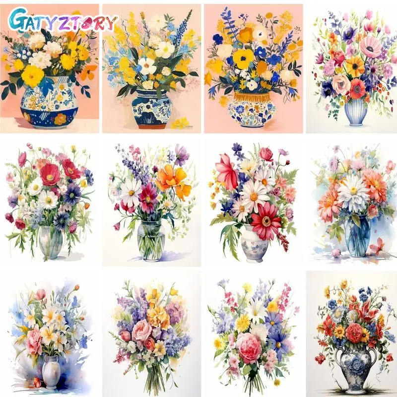 جاتيزتوري النفط الطلاء بواسطة أرقام زهرة عدة لوحات بالأرقام مشهد رسمت باليد التلوين حسب عدد ديكور المنزل الفني هدية #1