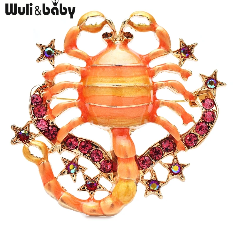 Wuli&baby Vintage Designer Scorpion Brooches For Women Lady Enamel Constellation Animal Brooch Pins Gifts