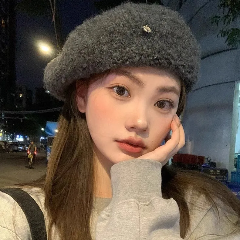 

Художественный берет для женщин, зимняя шапка из фигурной овечьей шерсти, привлекательный берет с напуском для большой головы, кепка художника в богемном стиле в стиле ретро