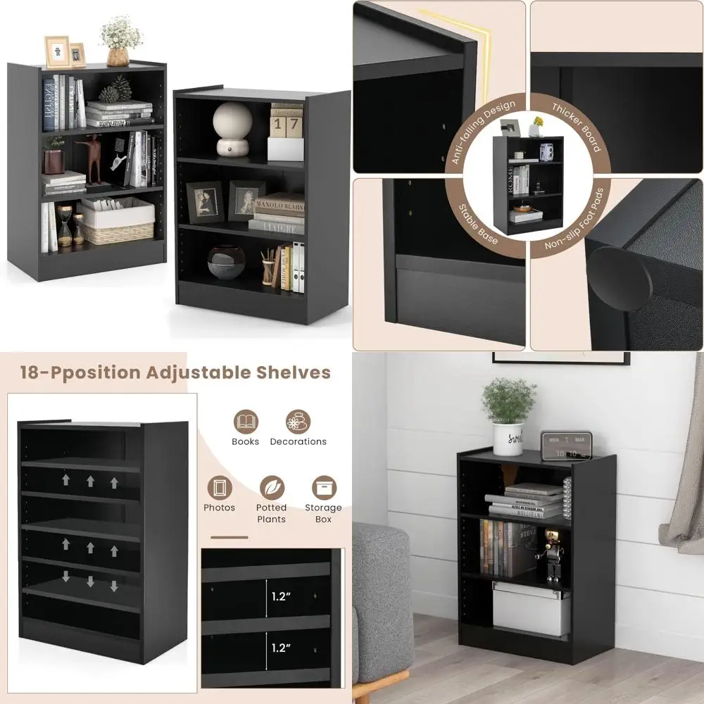 مجموعة خزانة كتب حديثة مفتوحة مكونة من 3 طبقات، مكونة من قطعتين، تتميز بـ 18 رفًا قابلين للتعديل وآمنًا ضد الإرسال، حل تخزين متعدد الأغراض