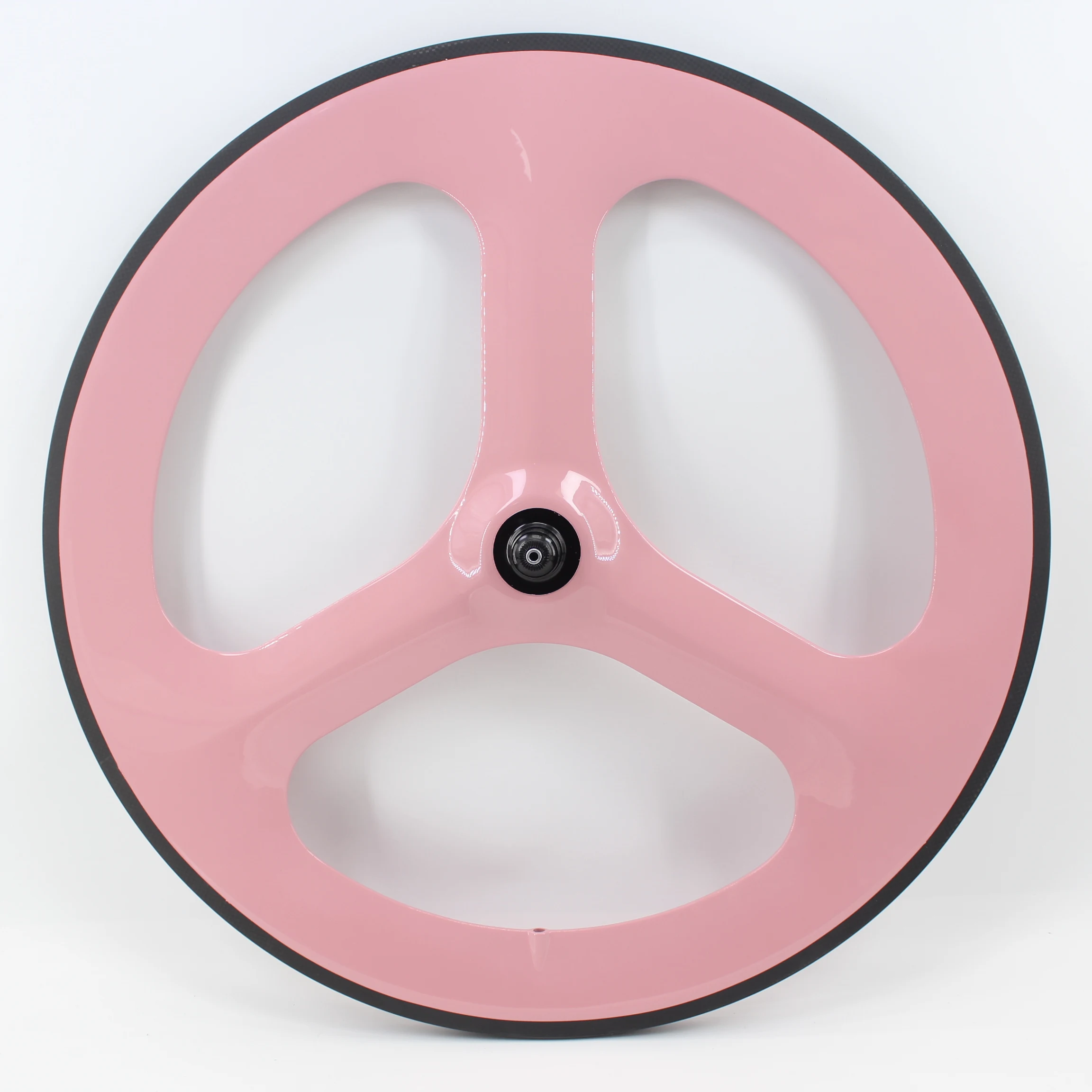 

New pink color 700C Fixed Gear Road bike full carbon fibre bicycle wheels Tri-spoke wheels 3 spokes and clincher rim integrated