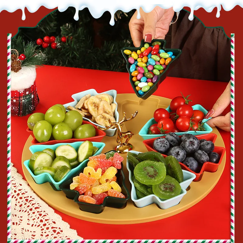 

Christmas Tree Fruit Plate Divided Plate Household Dried Fruit Snack Fruit Plate Living Room Creative High Aesthetic Accessories