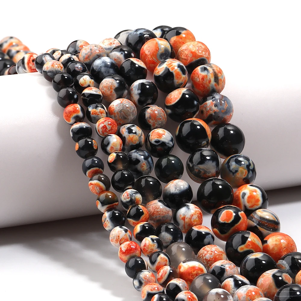 6 8 10mm Naturstein Orange Feuerachat Perlen Runde lose Abstandsperlen für die Schmuckherstellung DIY Armbänder Halsketten Zubehör