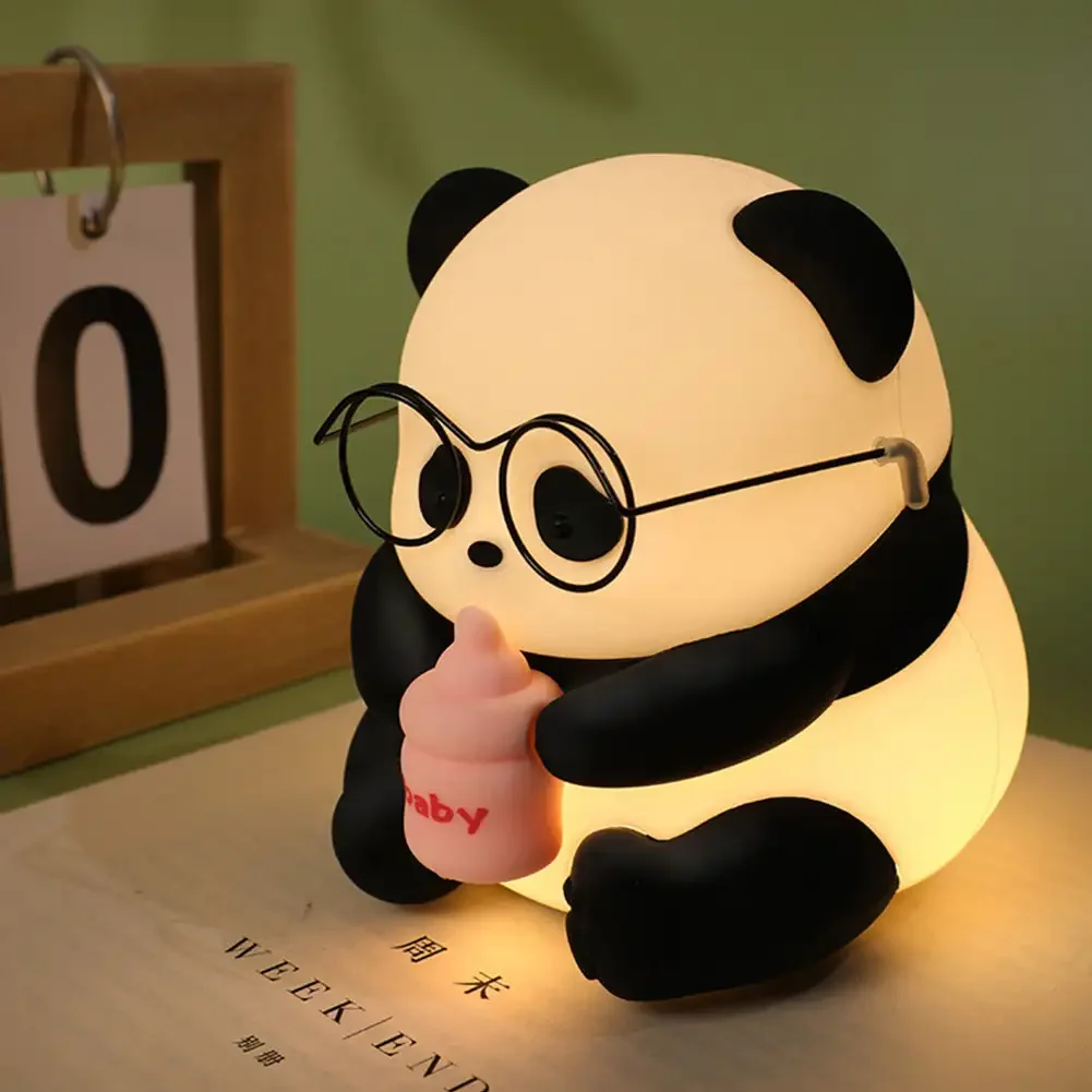 Lampu malam LED dekorasi anak-anak, lampu tidur LED kartun hewan Panda lucu USB dapat diisi ulang waktu tidur kamar tidur