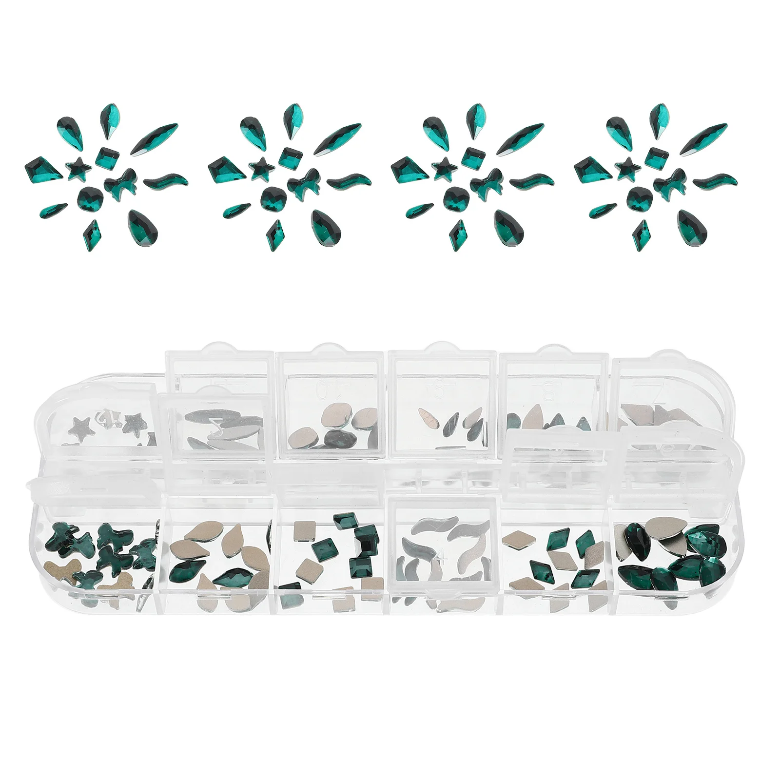 

120pcs Green Rhinestones 12 Grids Charm Kit Face Rhinestone Embellishments Stones Green Diy Decorations Flatback