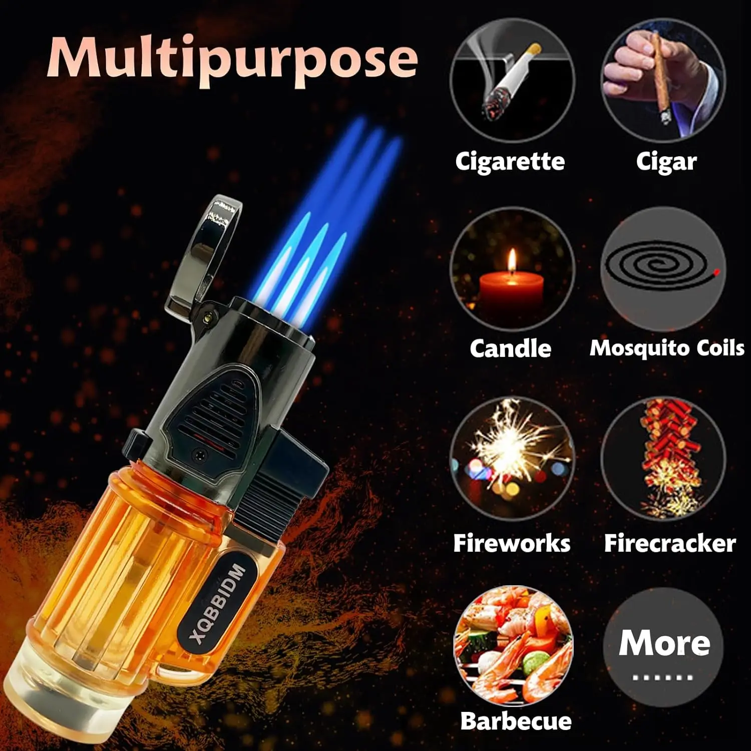 3 Pack Windproof Cigarette Lighter Jet Triple Flame Refillable Butane with Visible Gas Window for Cigar Gifts (Without Butane)