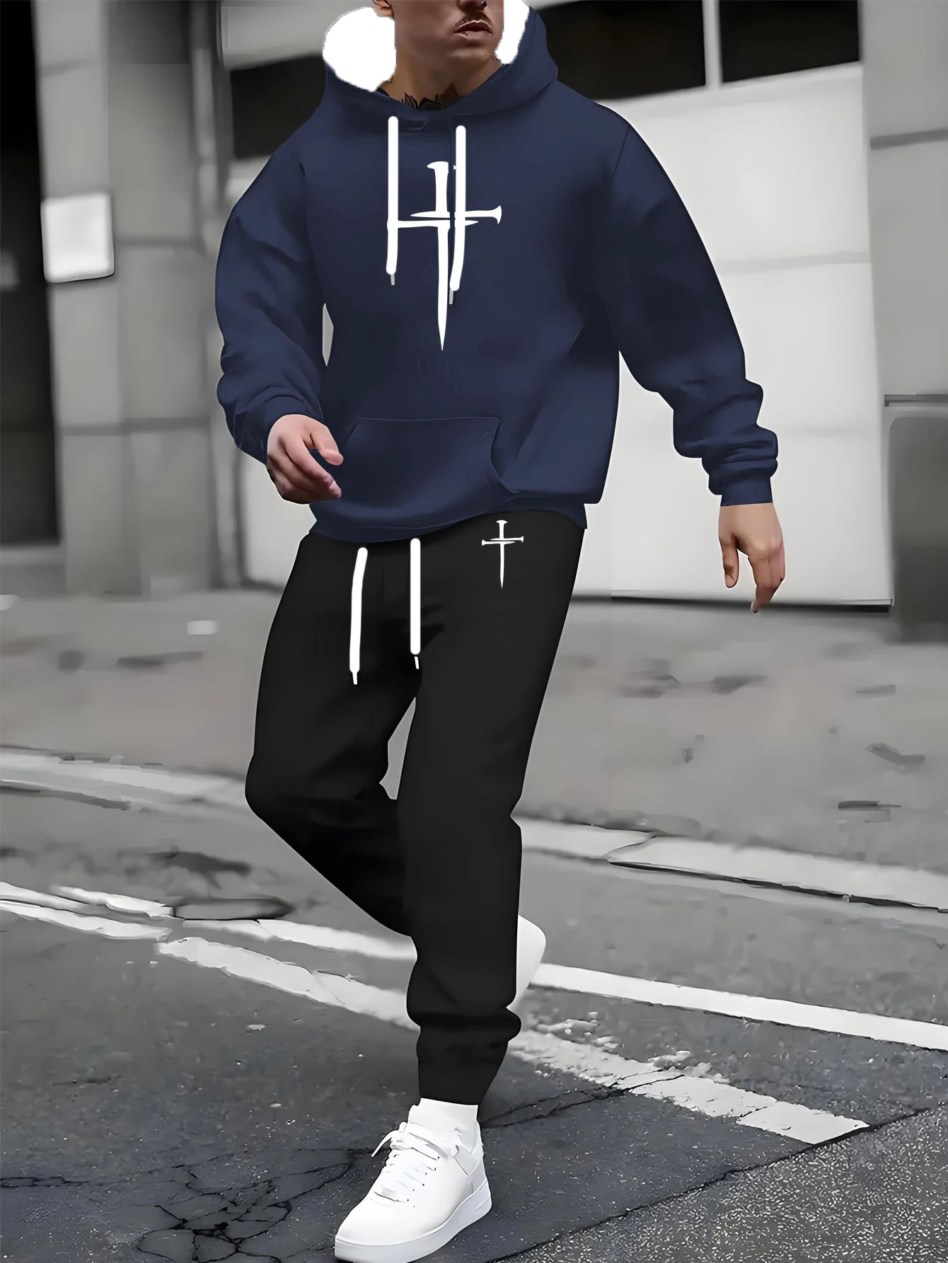 

Autumn and Winter Men Hoodie Set Men Cross Printed Pattern Street Wear Sports Hoodie Set Quick Drying and Breathable Hoodie Set
