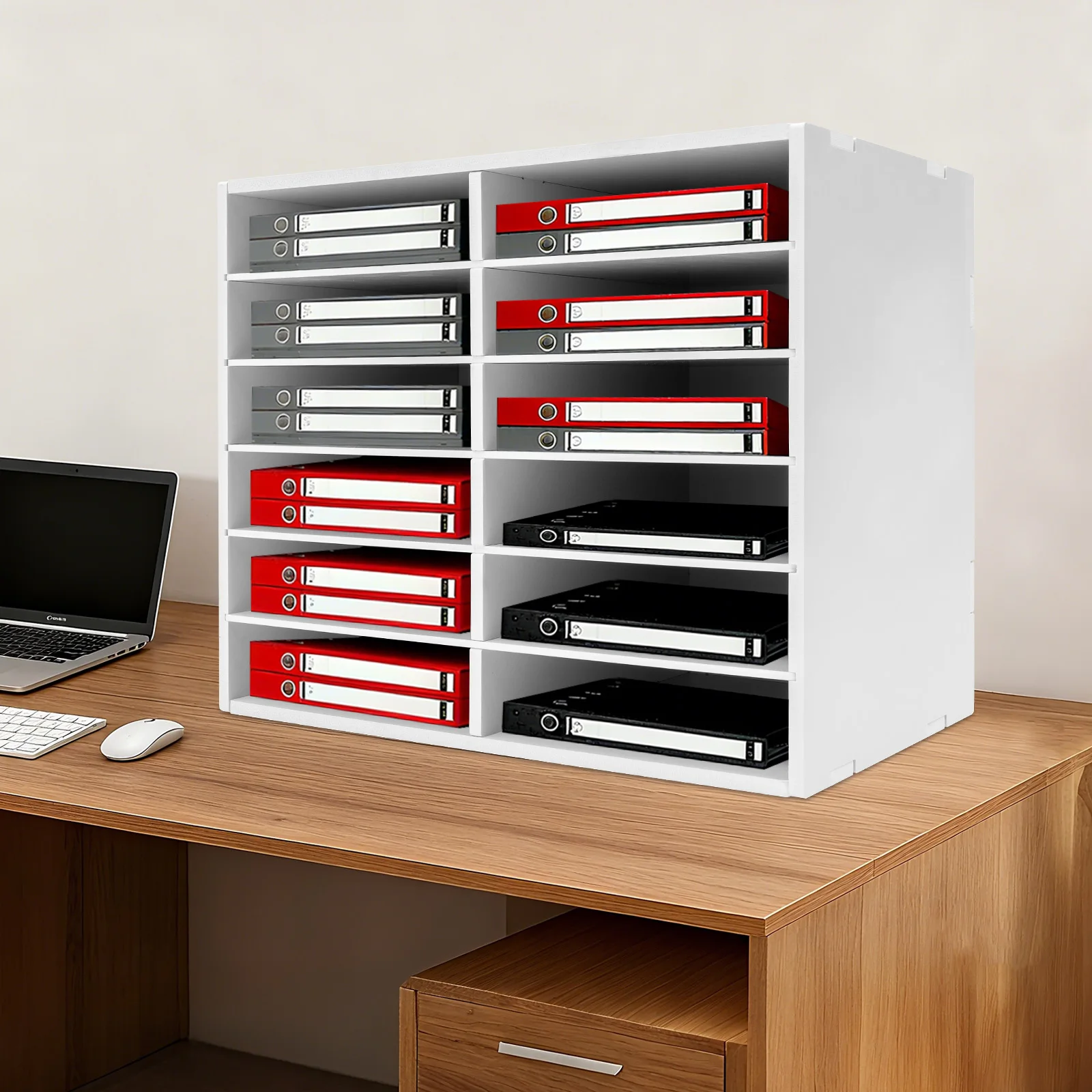 

12-Slot Heavy Duty Literature Organizer, 110lbs Capacity PVC File Sorter, Large Desktop Document Rack for Office