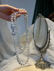 luxury cubic flower pearl sweater long necklace jewelry for women handmade accessory