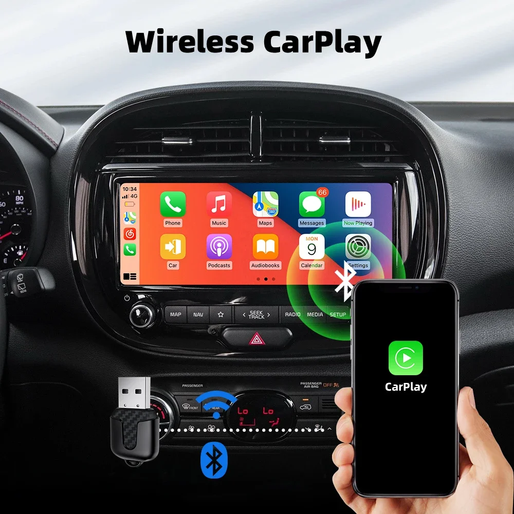 Qzonnect 2025 Adaptador inalámbrico CarPlay Android Auto Ultracompacto 5GHz WiFi Bluetooth 5.0 Control de voz para coche con cable