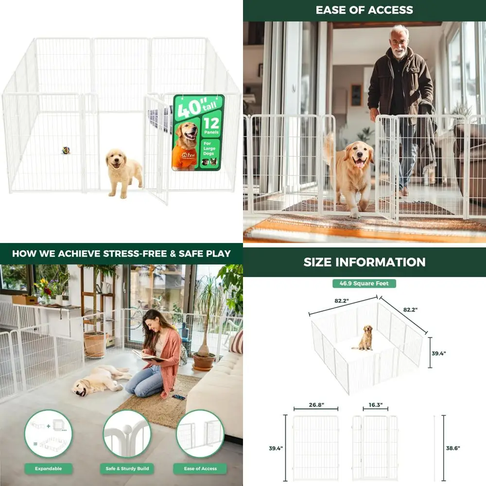 Cercadinho para cães interno resistente de 40 polegadas: área de jogo segura e sem estresse para cães médios a grandes, gabinete de 12 painéis