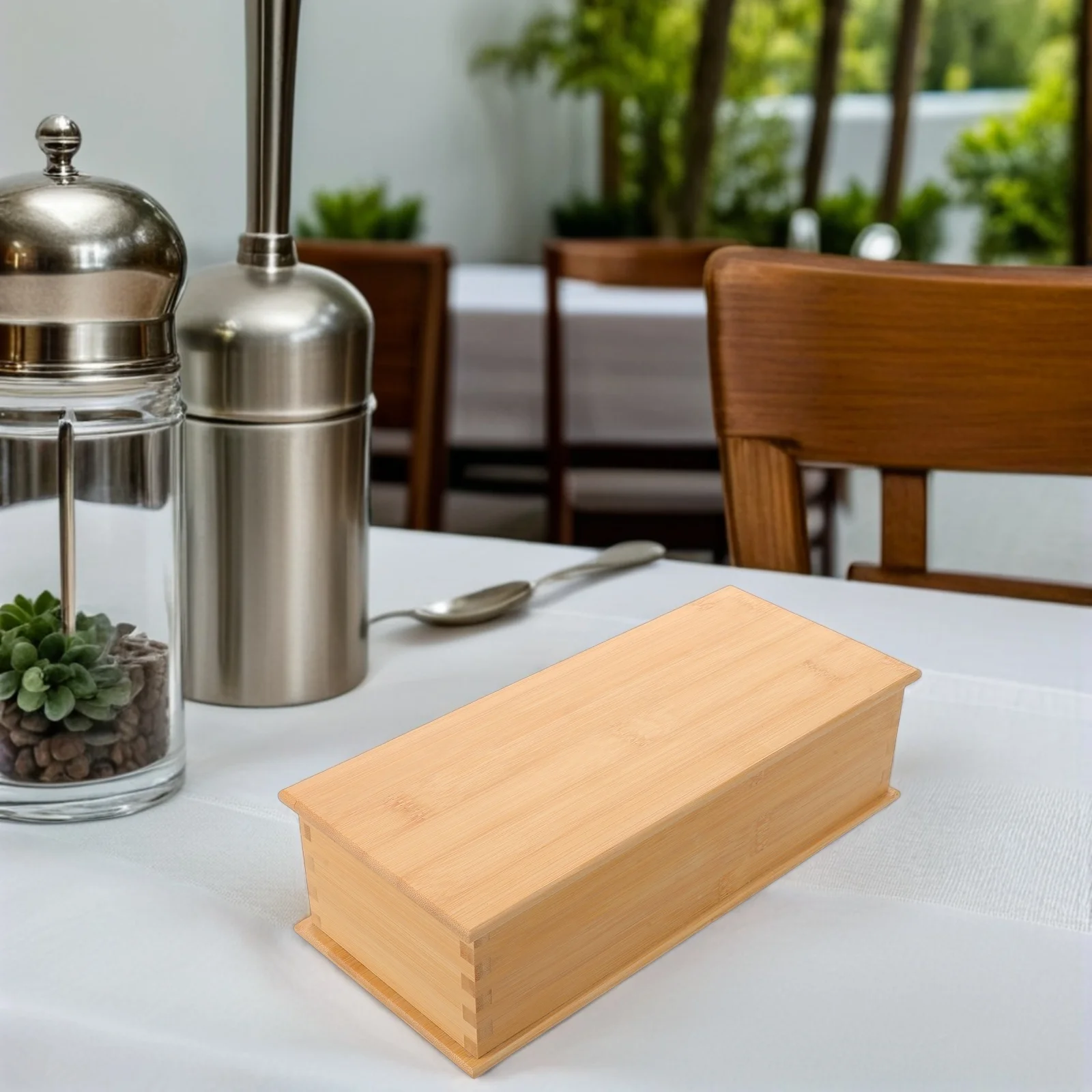 

Органайзер для хранения столовых приборов из бамбука с пылезащитной крышкой, 20x4.91x3.07 дюйма, для кухонных принадлежностей, бытовой контейнер