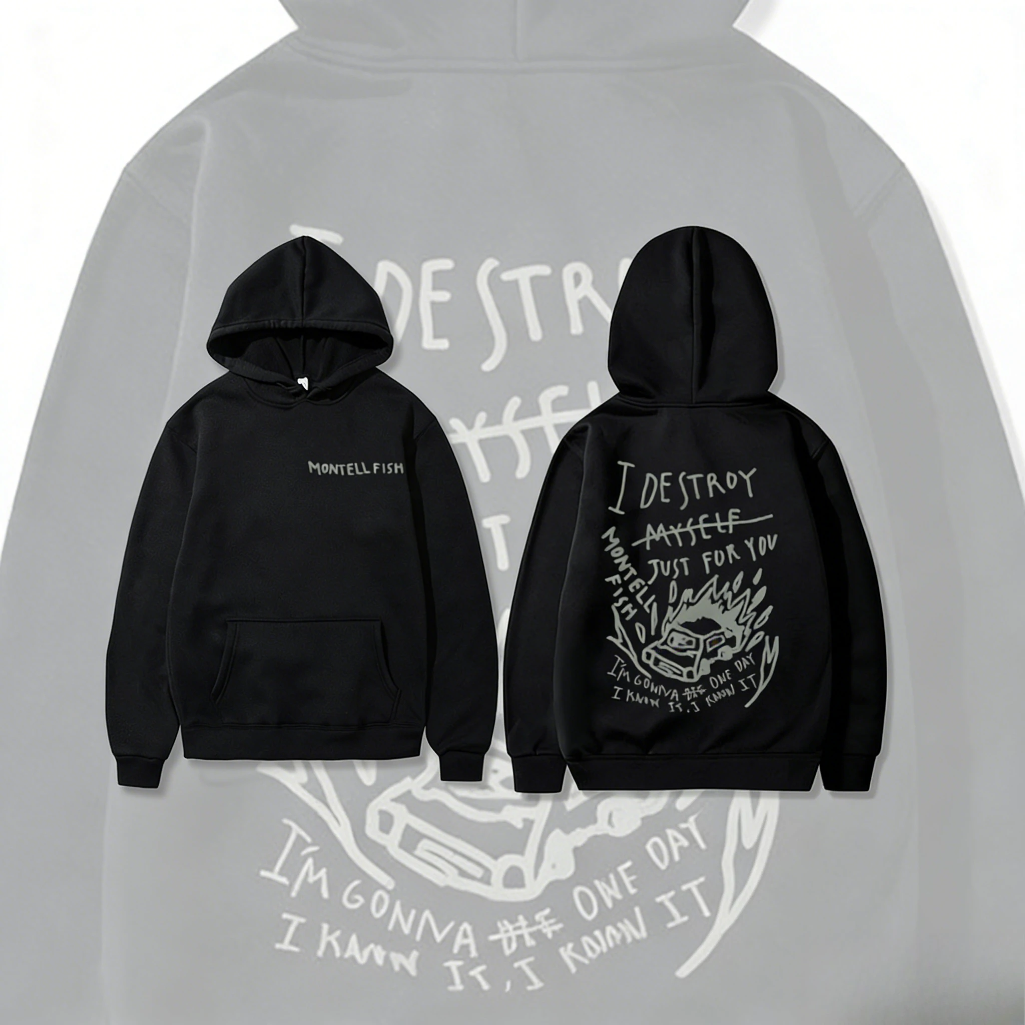 المغني مونتيل فيش جيمي لقد تدمير نفسي فقط من أجلك مطبوعة هوديي 2025-26 الخريف/الشتاء القطن الخالص 100% مطبوعة هوديي