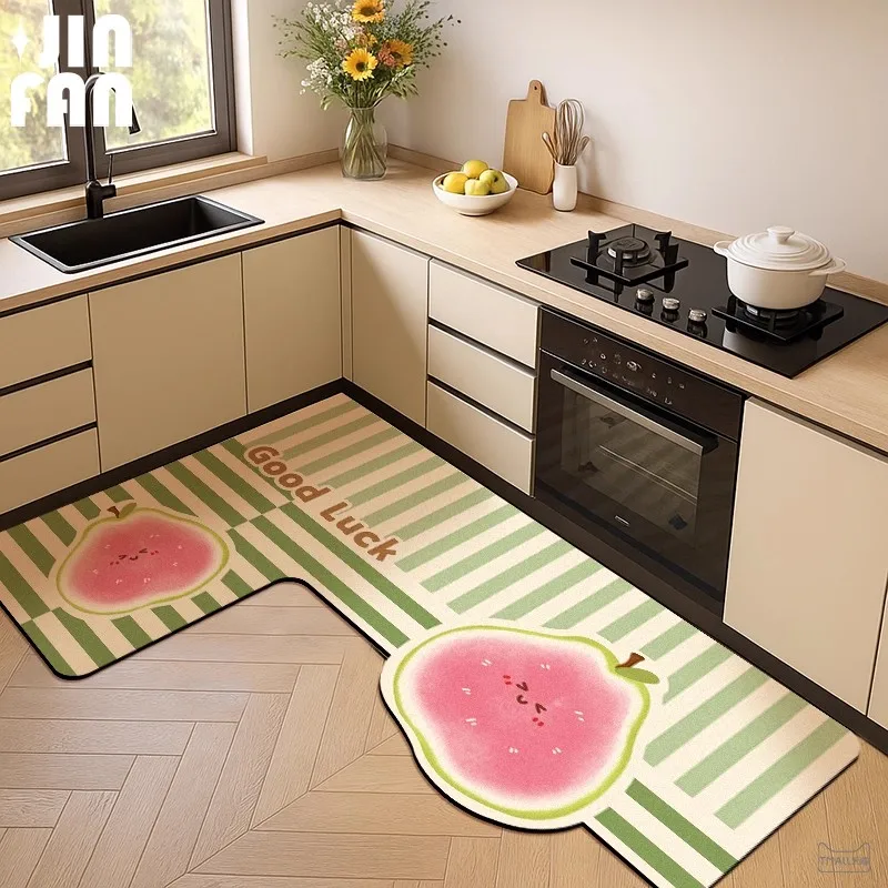 

VIKAMA Cute And Irregular-Shaped L-Shaped Kitchen Floor Mat Is Dirt-Resistant, Anti-Slip And Absorbent For Home Decoration