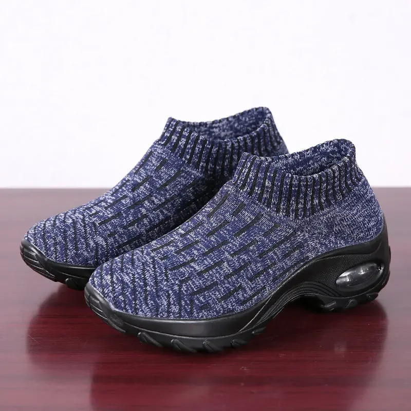 Women Tennis Shoes Breathable Mesh Height-increasing Slip-on Female Sock Footwear Outdoor Women Sneakers Thick Bottom Platforms