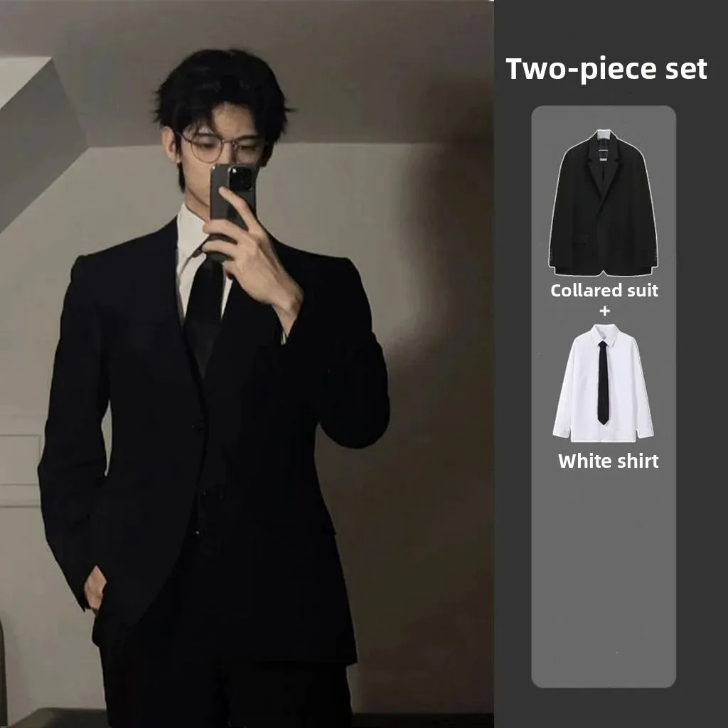 Shoulder Padded Men's Suit Jacket College Style Spring Autumn Student High End Feeling Small Western Suit DK Uniform Set Clas...