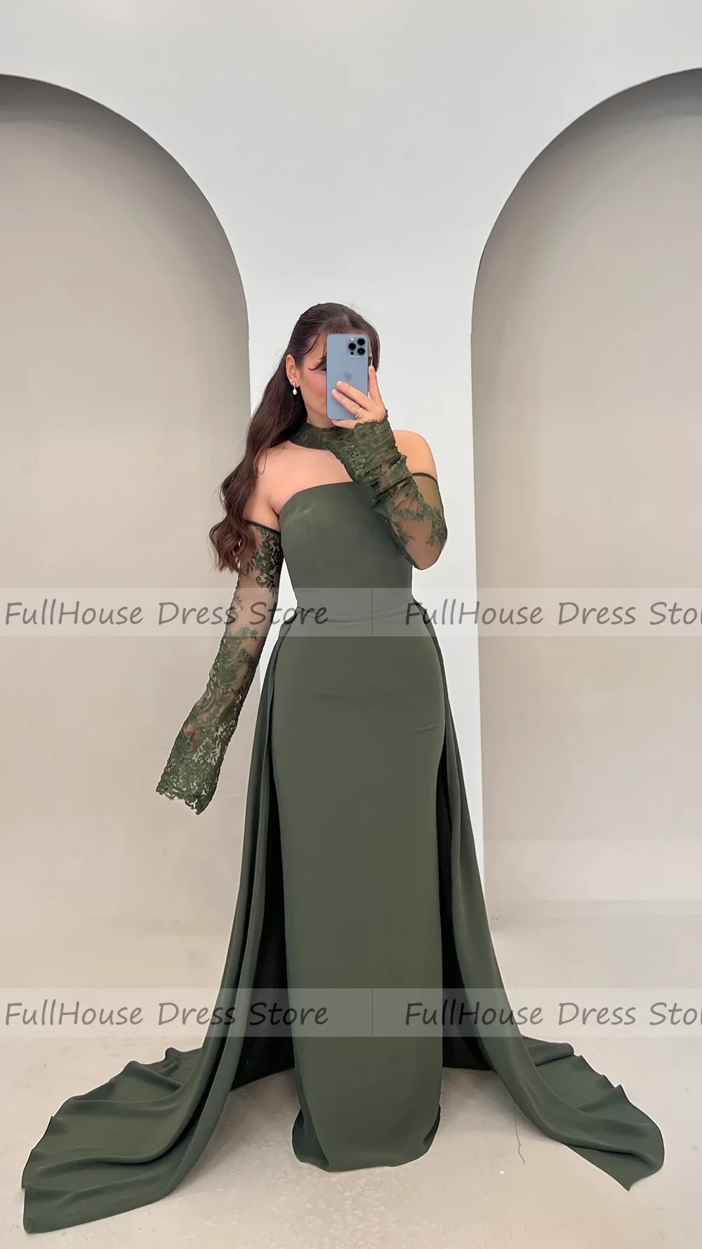 Nach Maß, bezauberndes U-Boot-Kragen, 3/4-Ärmel, Spitze, Hochzeitskleid, Etuikleid, sexy, rückenfrei, bodenlanges Abendkleid mit Schleppe