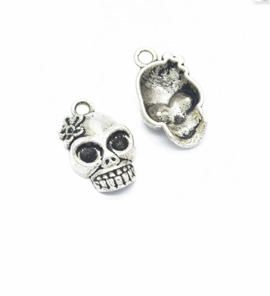 10pcs 22*13mm Skull DIY Jewelry Findings For Jewelry Making Antique Silver Color Death Skull Charms Flower Skull Charm F0513