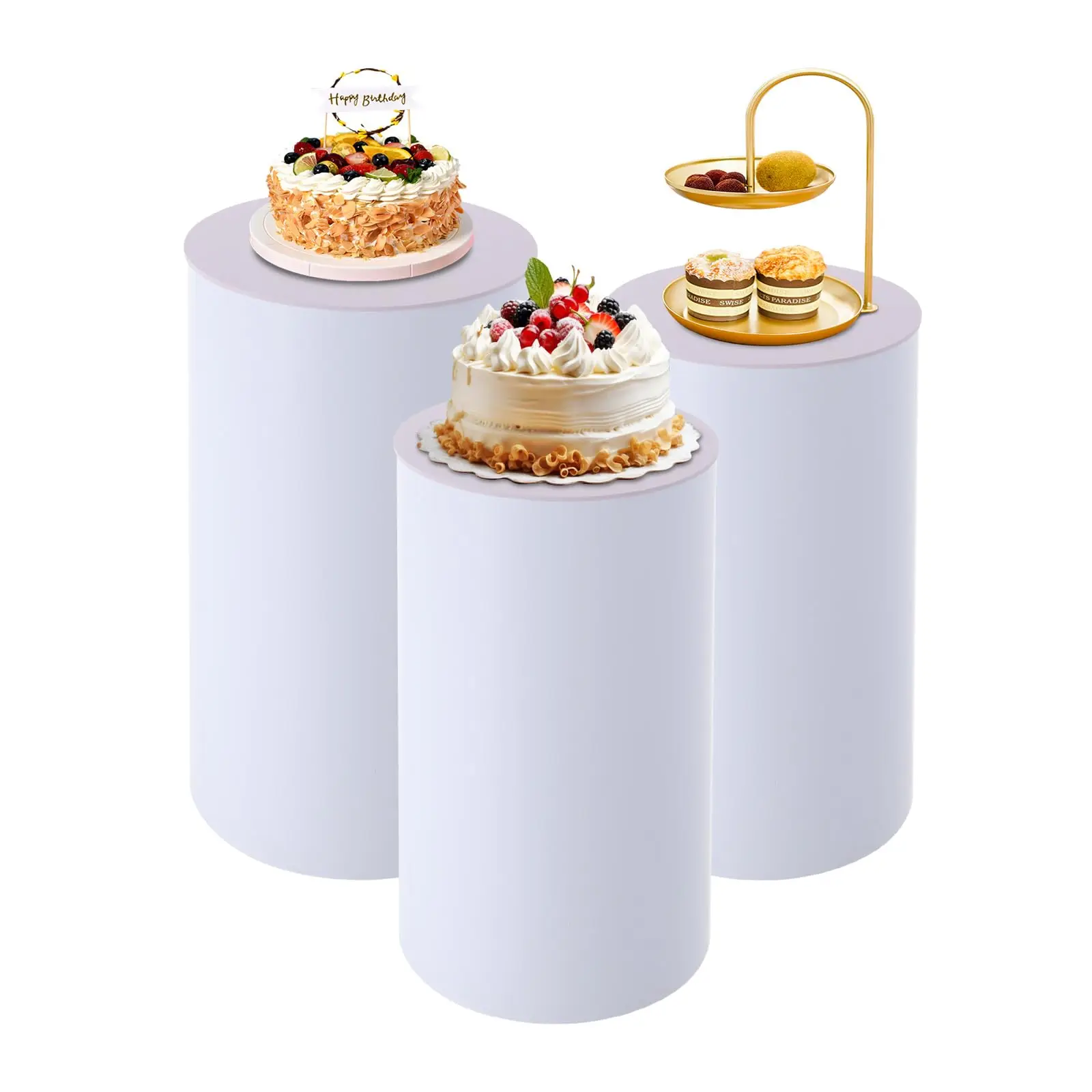 

Modern Smooth Edge Cylindrical Display Stands Assemble Easily Decor Prop For Wedding Birthday Baby Shower Party