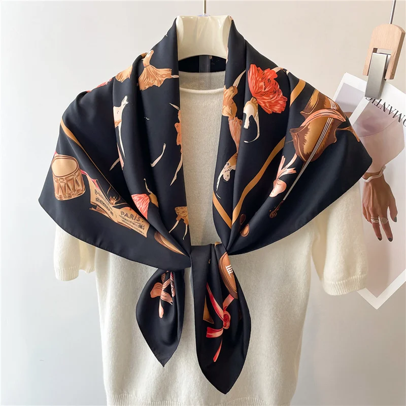 Lady Scarf Ballet Girl Print Designer New Large Square Scarves 90cm Thin Twill Silk Shawl Headscarf Luxury Brand 2024 Fashion