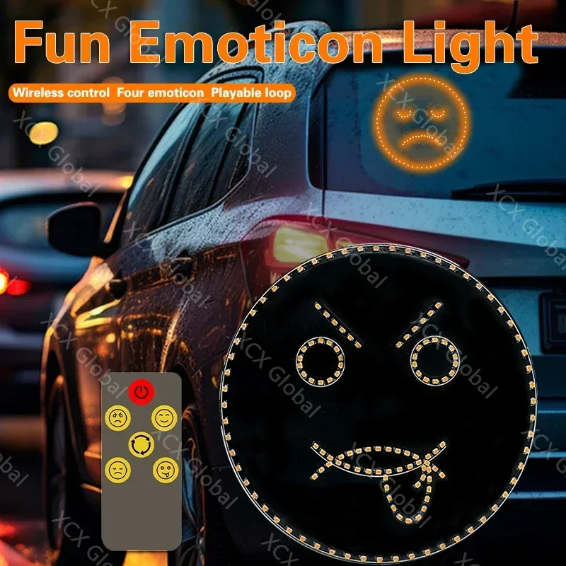 Car LED Fun Expression Light Smiley Face Lights With Remote Control Rear Window Car Multi-function Warning Reminder Lamp