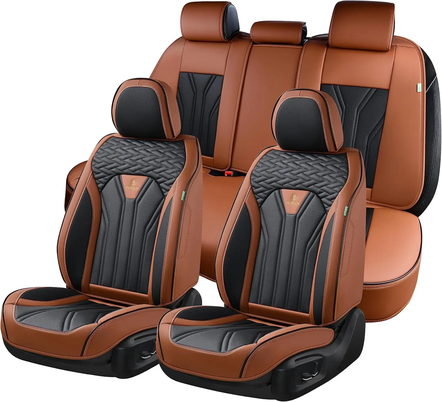 Car Interior Use, Leather Material, Brown Black Color, Full Set Seat Protectors for 5 Seats