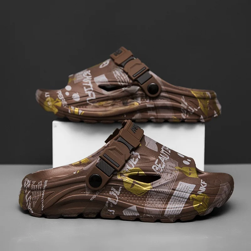 Men's Summer Outdoor Anti-Slip Driving Sport Sandals Beach Casual Slip-On Shoes Comfortable Wearing Thick Bottom EVA Material