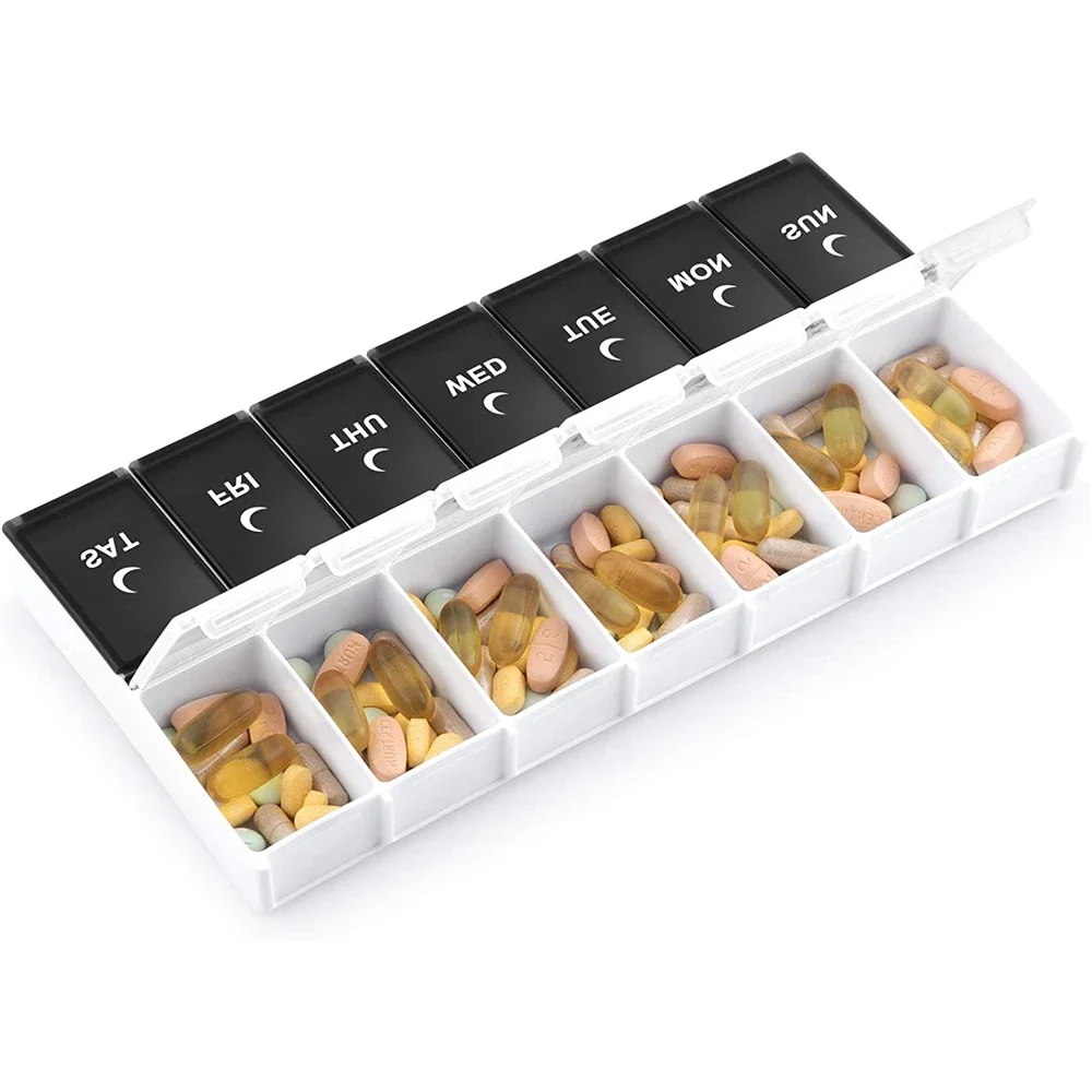 

Pill Organizer 7 Day, 2 Times A Day Large Weekly Pill Box, Push Button Daily Pill Case for Vitamin, Fish Oil, Supplements