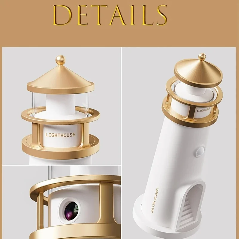 Art Deco Lighthouse Moon Projector, Rechargeable Induction LED Night Light, Living Room Fantasy Theme, Desktop Countertop Mount
