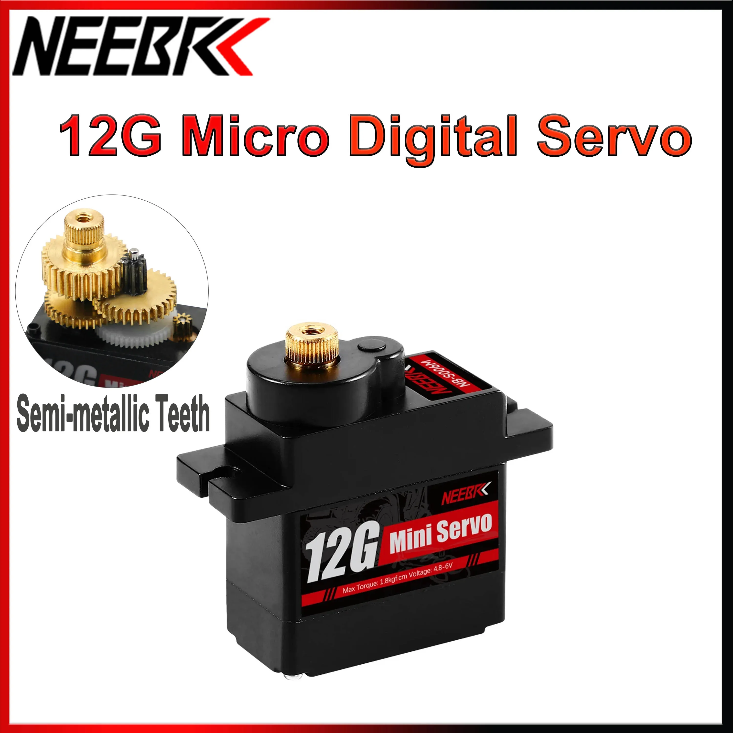 NEEBRC 12G Digital Micro Servo Halbmetallgetriebe für 1/24 RC Mini-Auto, Starrflügler-Drohne, 450 Helikopter, K999, WLtoys, Axial SCX24