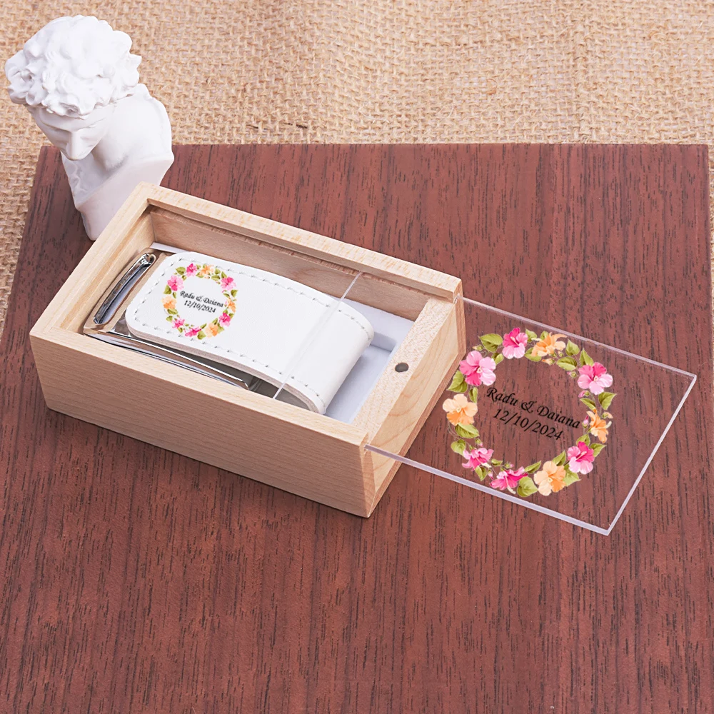 Новый популярный кожаный USB-накопитель 128 ГБ с цветной печатью логотипа, 64 ГБ, флэш-накопитель для фотостудии, 32 ГБ U-диск, свадебный подарок